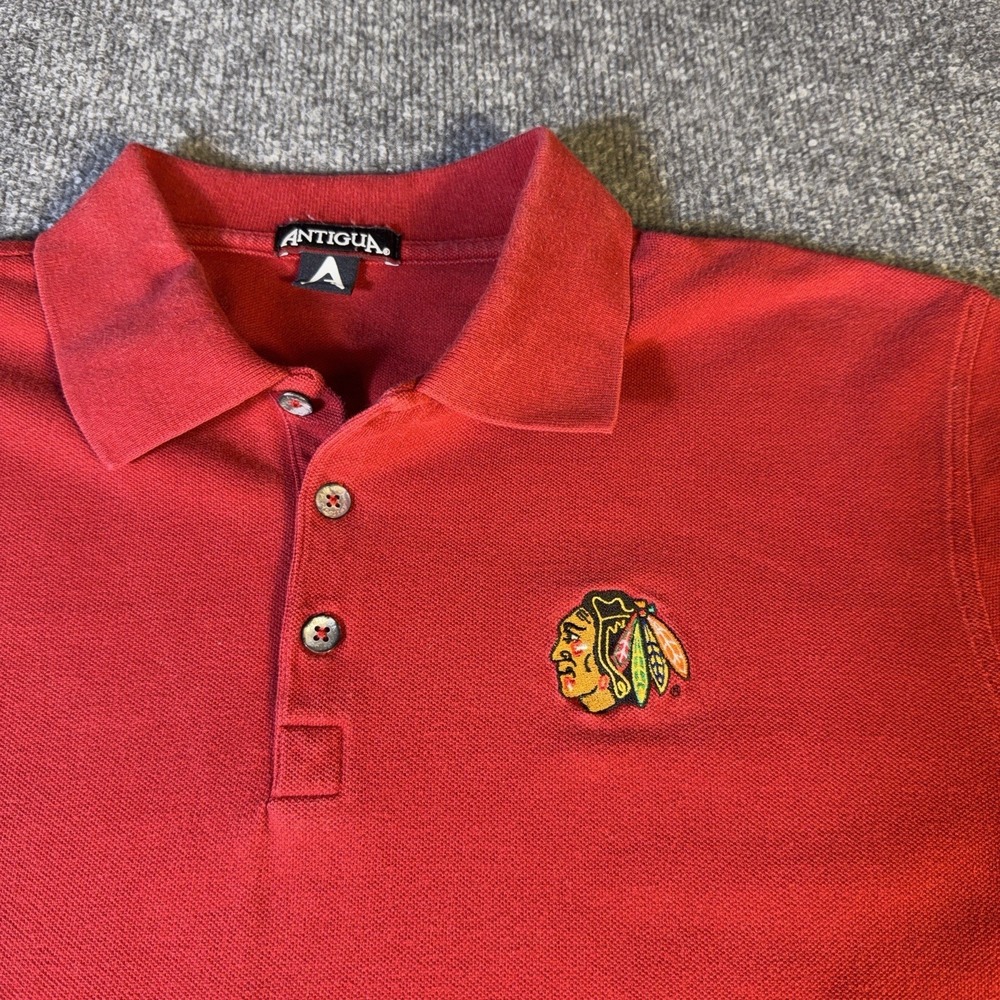 Antigua Chicago Blackhawks Polo Large Red NHL Licensed Shirt